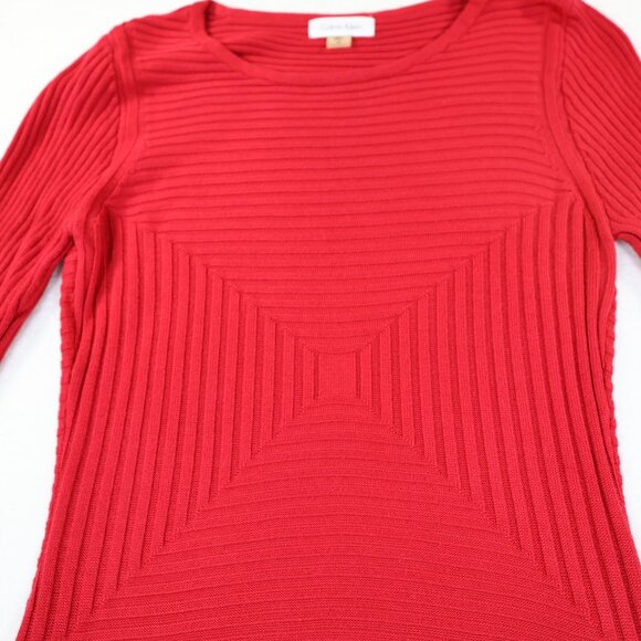 Calvin Klein Dress Womens Medium Red Pullover Long Sleeve Knit Sweater - Picture 3 of 9